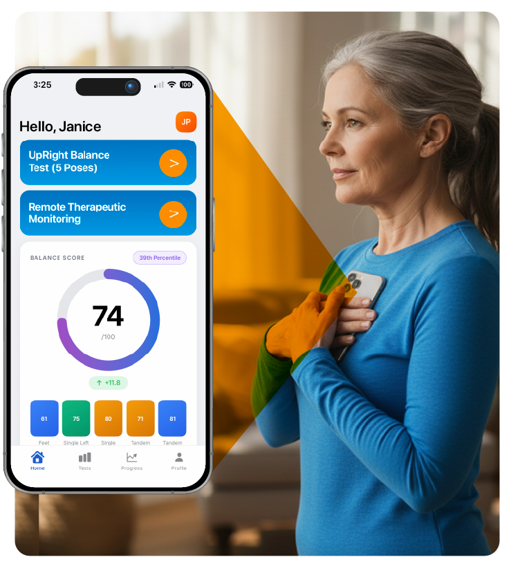Woman with smartphone interface representing digital balance insights